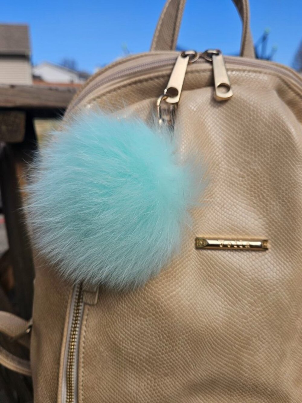 Mint Real Fox Fur Pompom Bag Charm, Real Fur Keychain, Backpack accessory